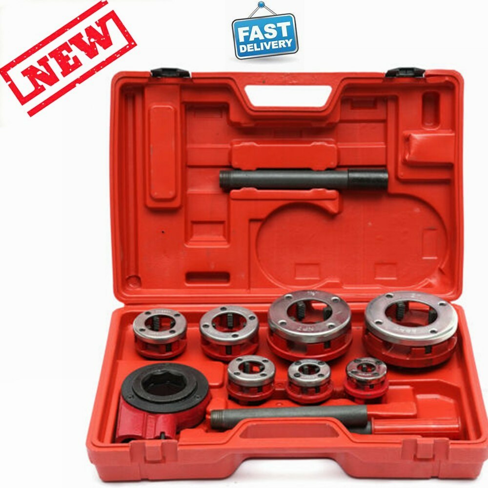 BSPT Pipe Threader 3/8" to 2" Dies Set Threading Tool Ratchet w/ Handle 7-Sizes