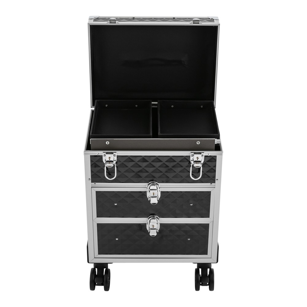 Professional Rolling Makeup Case Cosmetic Organizer with 360° Rotatable Wheels