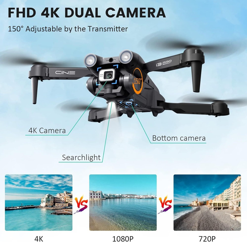 I3 PRO RC Drones w/4K Camera Obstacle Avoidance 150°Electrical Adjustment