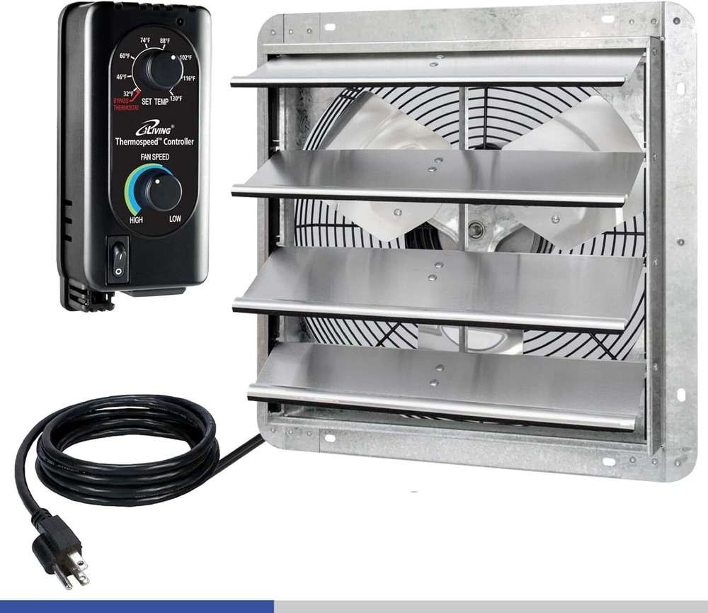 16" Wall Mounted Shutter Exhaust Fan, Automatic Shutter, with Thermostat