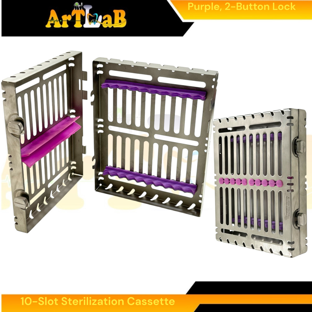 6 Count - Sterilization Cassettes for 10 Instruments, Detachable, 2-Button Lock
