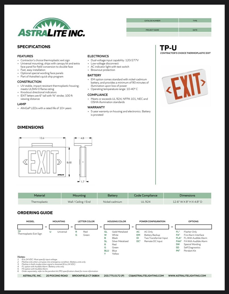 LED Emergency Exit Light Sign w/Battery Backup Single & Double Side UL