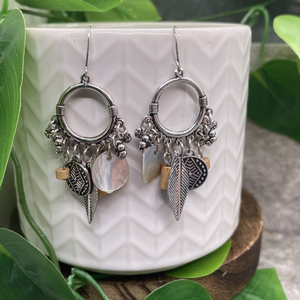 2.25” Silver-tone Earring Set Boho Retro Drop Dangle New Free Ship B6958