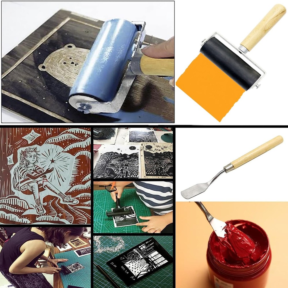 4 Pack Rubber Roller - Brayer Rollers with 3 Size for Crafting Brayer Rollers fo