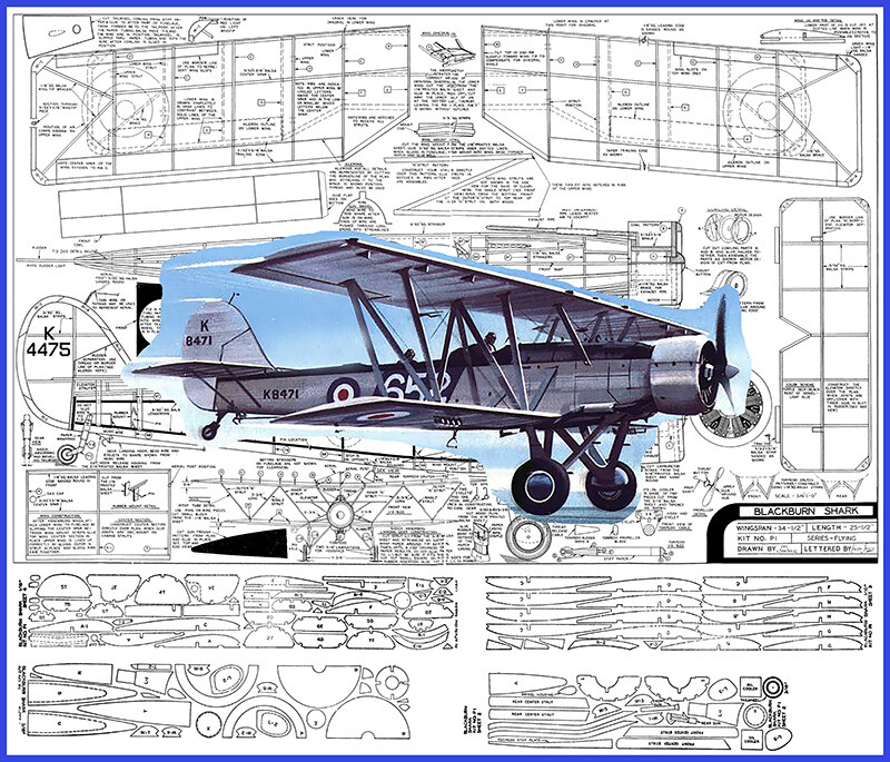 Comet Model Airplane Plans (FF): Blackburn Shark 34½" Scale Rubber-Powered