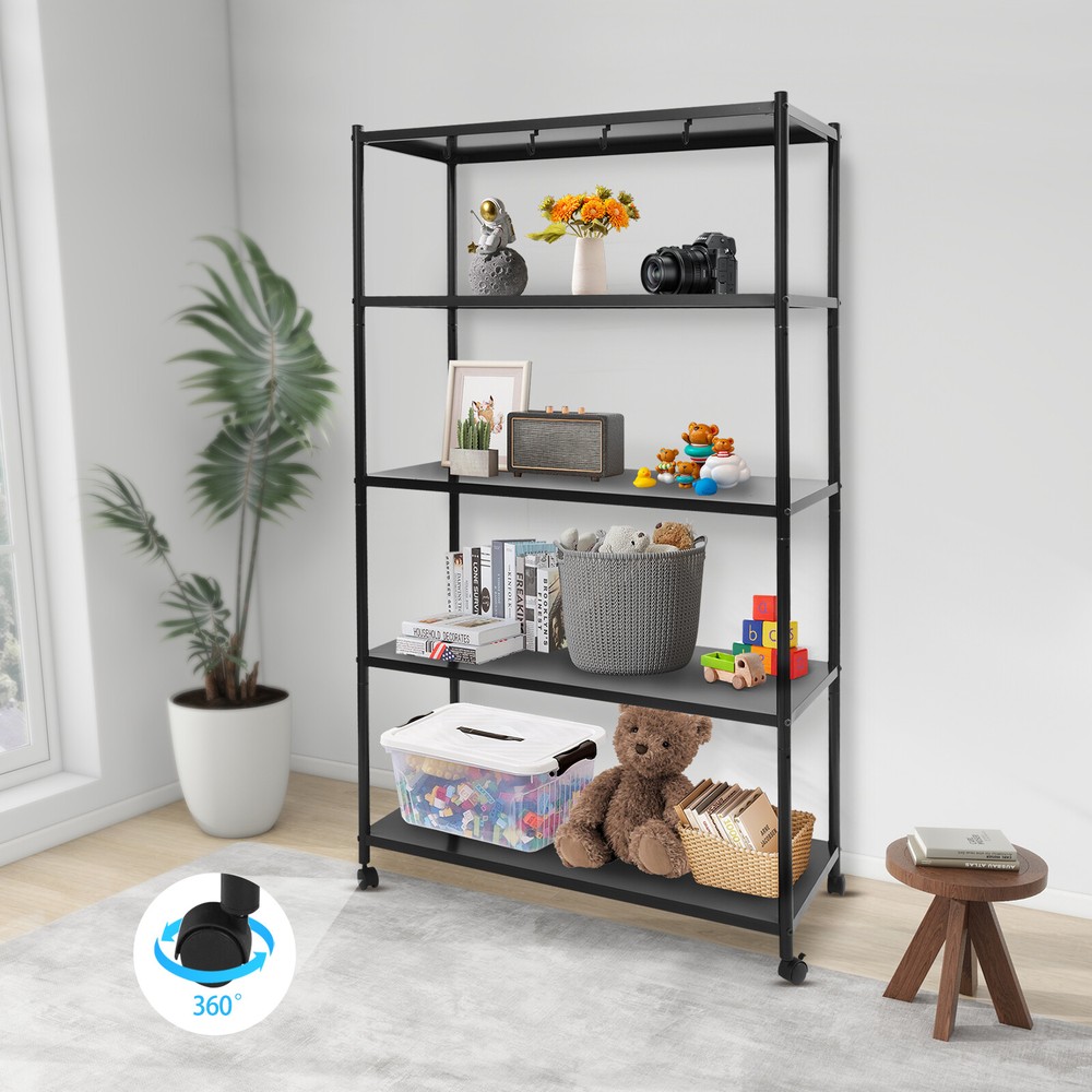 Adjustable Kitchen Storage Rack with Wheels, Storage Rack, 5 Tier Storage Rack