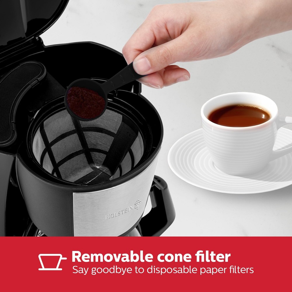 Holstein Housewares 5 Cup Drip Coffee Maker – Compact and 5 Cup, Black