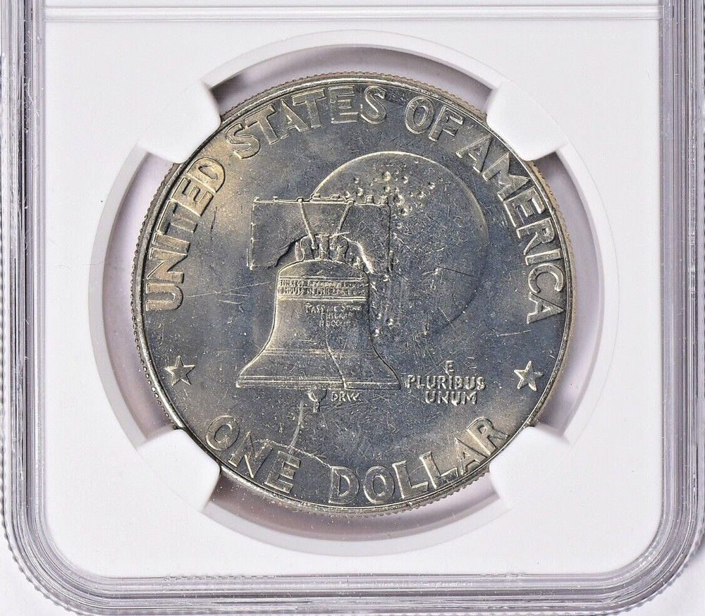 1976 D Eisenhower Dollar IKE NGC MS 64 Reverse Struck Thru Mint Error Through
