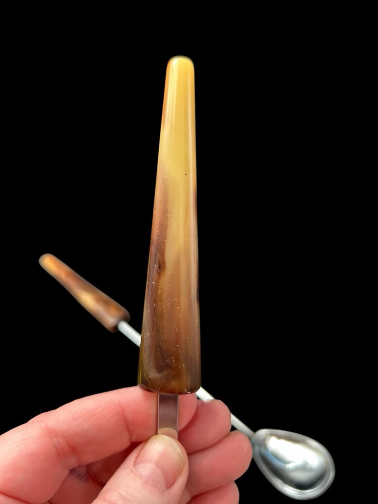 Vintage Bakelite Bar Tool Set Marbled Cocktail Fork and Spoon