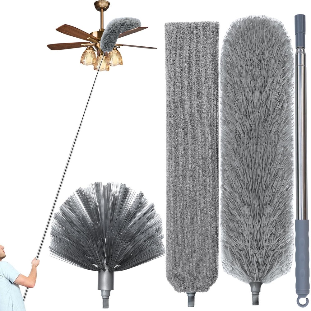 100" Microfiber Feather Dusters for Cleaning, Cobweb Duster with Gray