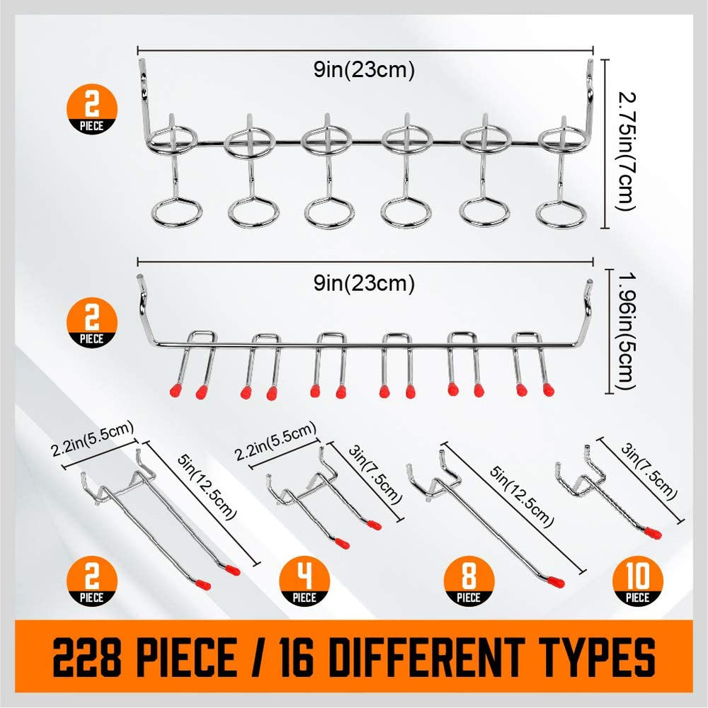 HORUSDY 238-Piece Pegboard Hooks Assortment, Pegboard Accessories with Pegboard