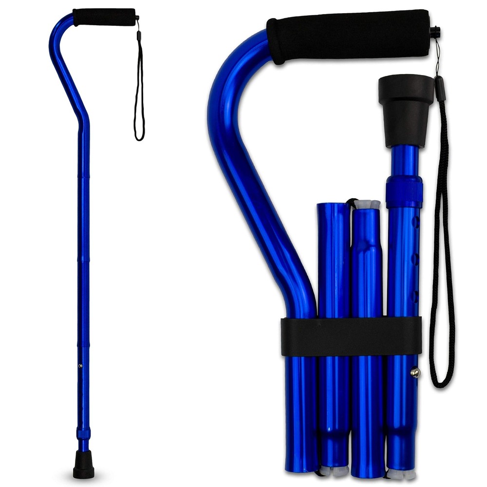 RMS Folding Cane with Offset Foam Handle, Adjustable Walking Stick Blue