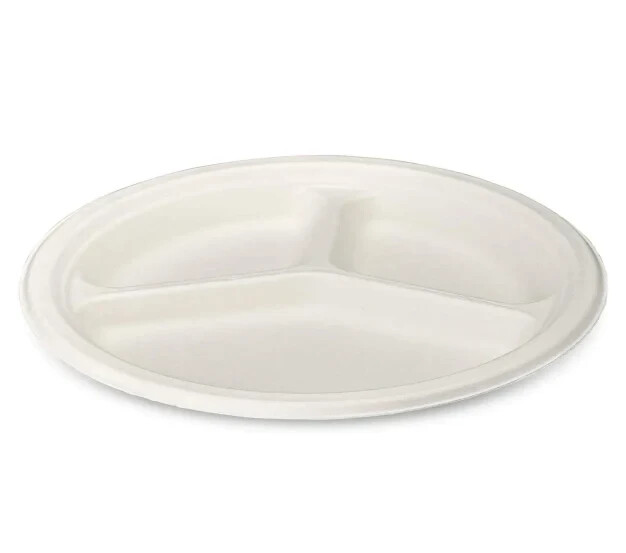 50 Sugarcane 3 Sections Tray Plates Disposable Biodegradable Partyware EC1680