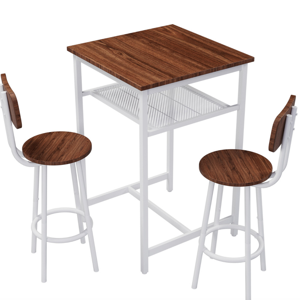 3 Piece Bar Table Set Counter Height Dining Kitchen Pub Table w/ 2 Stools