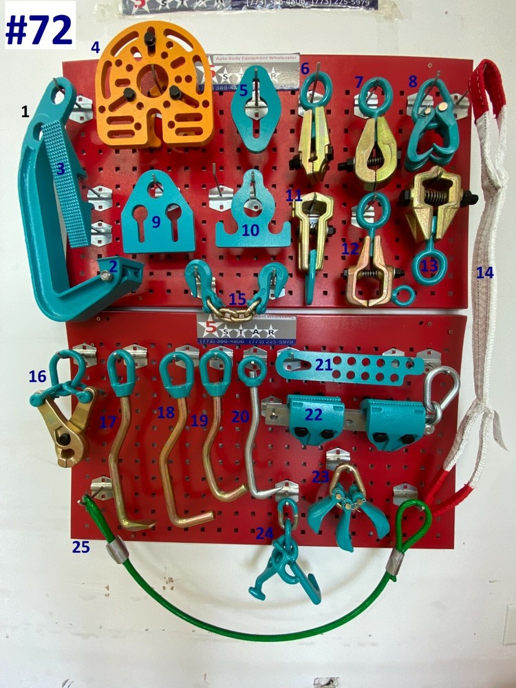 HEAVY DUTY AUTO BODY FRAME MACHINE 25 PIECE PULLING TOOLS AND CLAMPS set 72