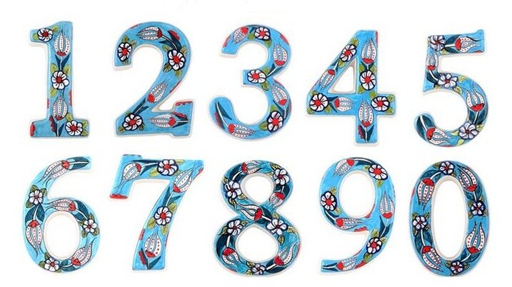 Mediterranean Handmade Ceramic Number Tile Light Blue