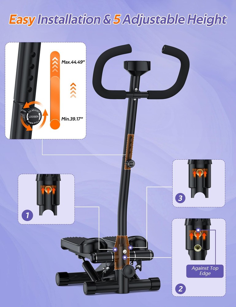 Mini Stepper with Handlebar for Exercise, Stair Stepper with Resistance Band,...