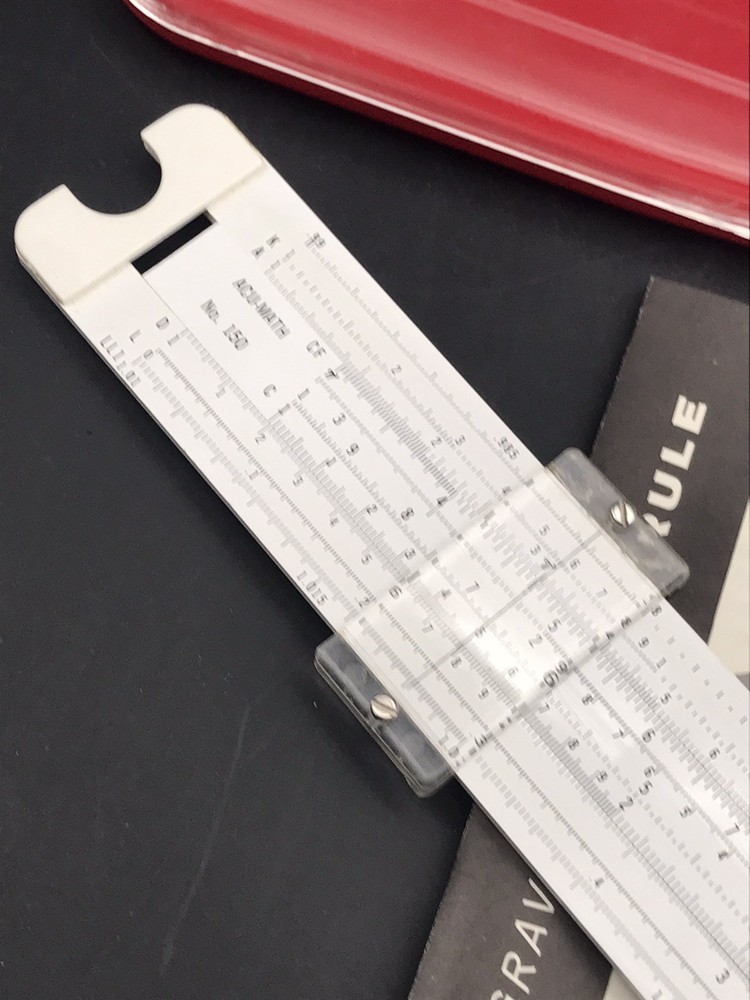 Acu-Math #150 Engraved Slide Rule w/ Hard Case & Instructions