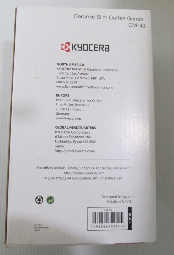 NEW Kyocera Advanced Ceramic Coffee Grinder Black CM 40