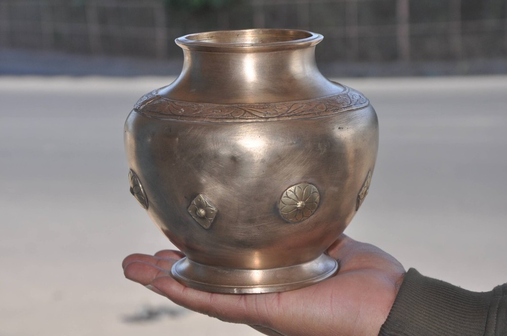 Vintage Engraved Brass Fitted Handcrafted Solid Heavy Water Pot/Lotta