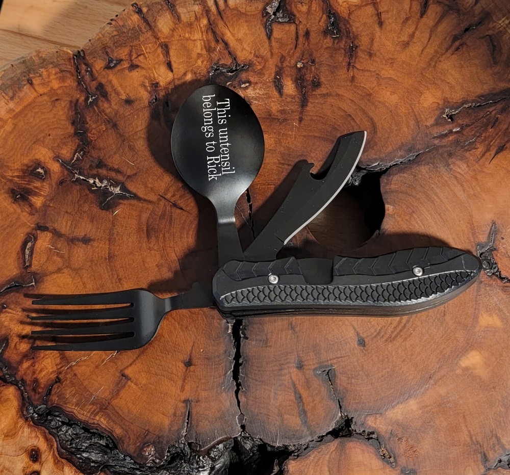 Personalized Camping or Picnic Fork, Spoon, and Knife Folding Utensil Multi-Tool