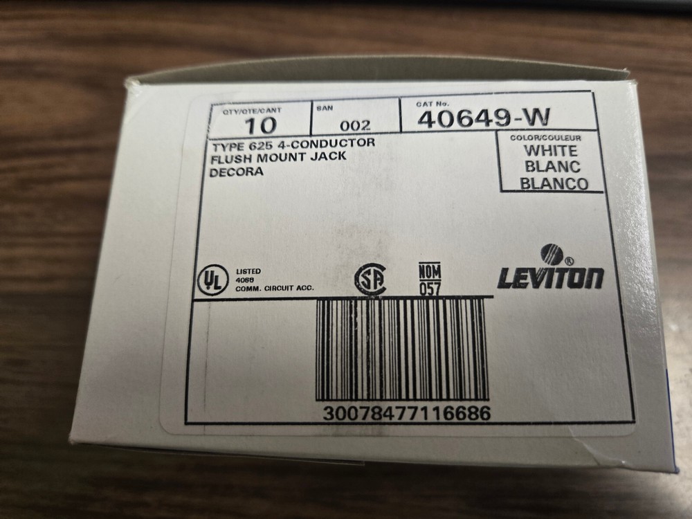 Leviton White Decora Flush Mount Jack Type 625 40649-W (10 Pack) - New Old Stock