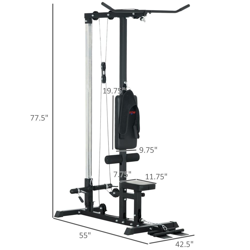 Cable Machine Lat Pull Down Machines with Flip-Up Footplate, Black