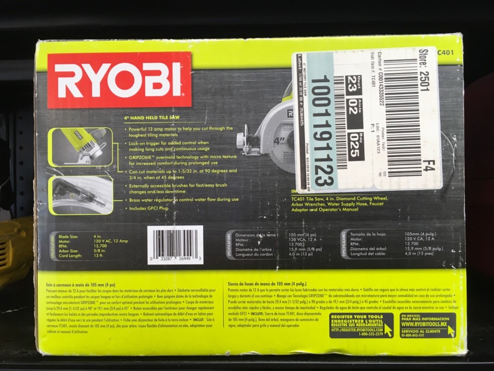 (NEW) RYOBI "4" HAND HELD TILE SAW.