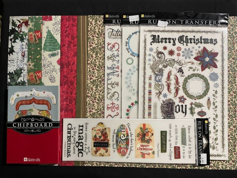 DAISY D'S CHRISTMAS PAPERS, RUB-ONS AND CHIPBOARD