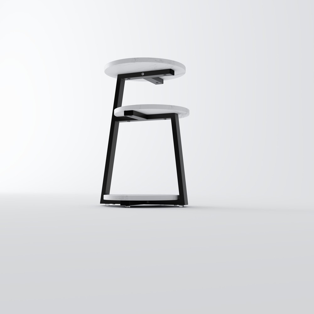 Small Round Side Table with 3-Tier Storage - White Black End Table, Sturdy Met