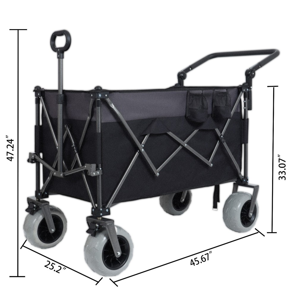 Push-Pull Folding Wagon Cart with Rotating Handle & Large Beach Tires