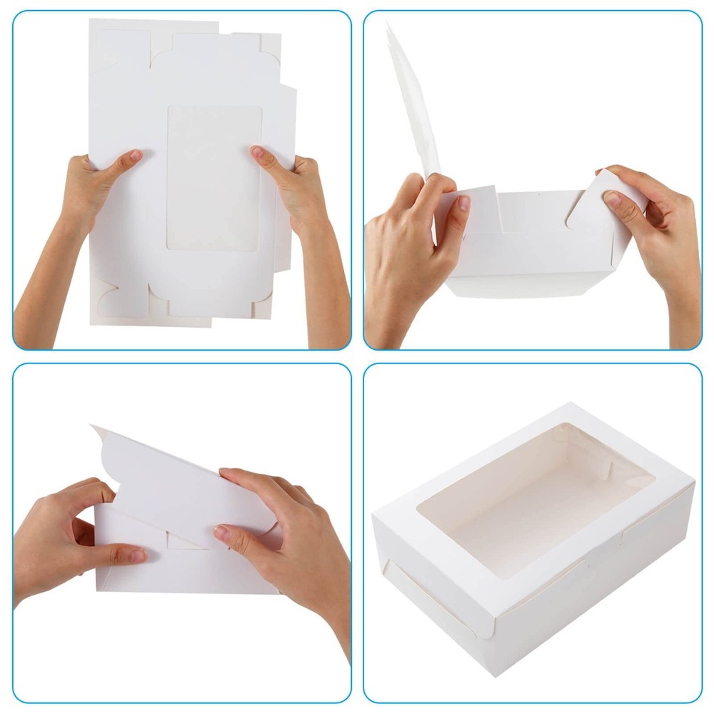 Mocunus White Bakery Boxes with Window, 9x6x3 Inch, for Pastry,