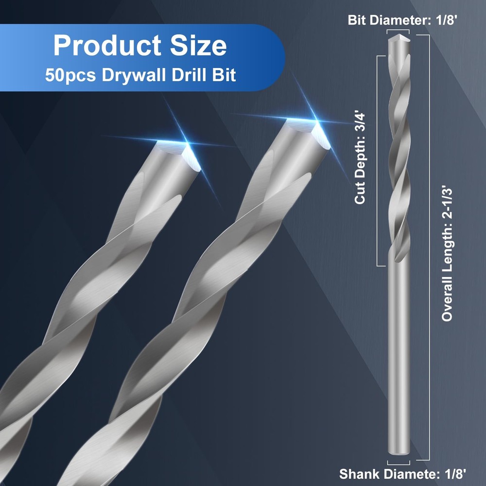 50Pcs Drywall Cutting Tools 1/8 Inch Guide Point Cutting Bits,Drywall Bit Dry...