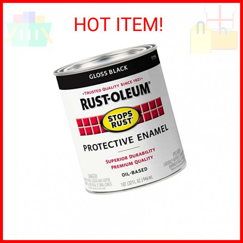 Rust-Oleum 7779502 Stops Rust Brush On Paint, Quart, Gloss Black, 32 Fl Oz (Pack