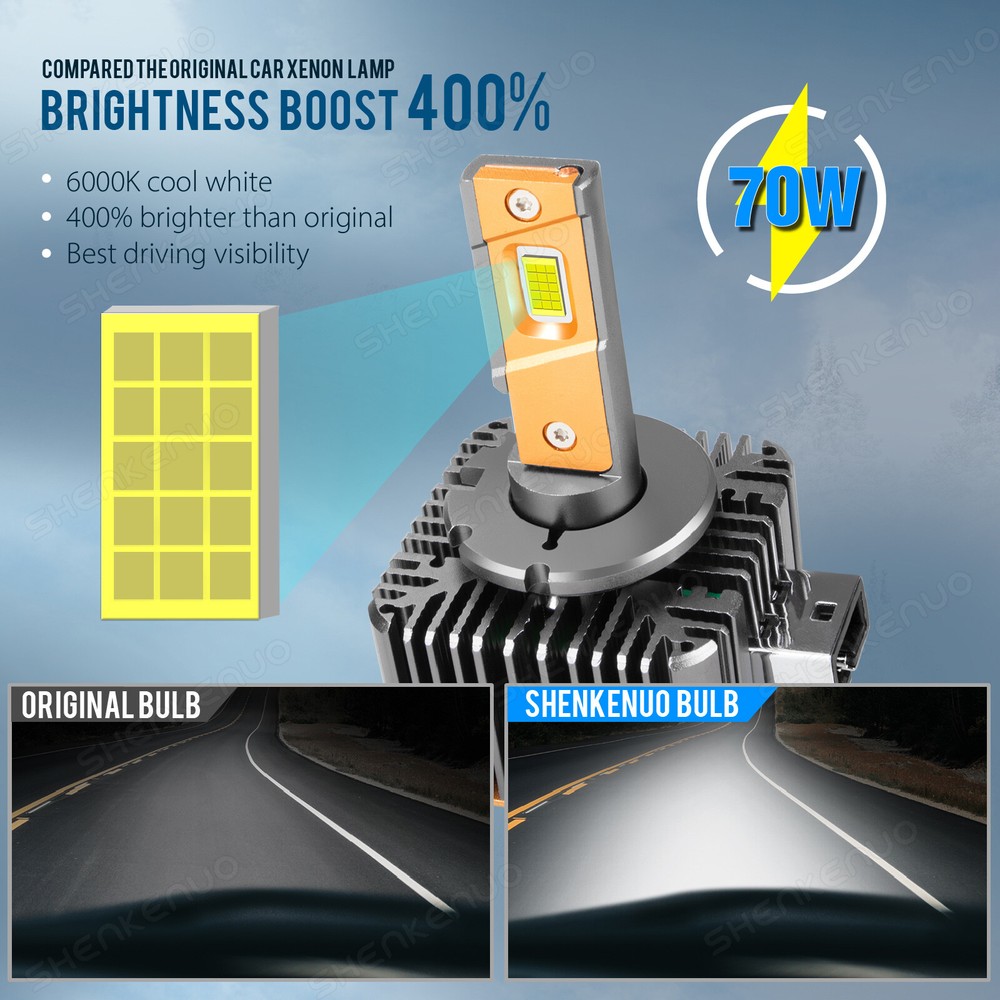 D1S D2S D3S D4S D5S LED Headlight Light Bulb Lamp Conversion Kit 6000K White 2PC