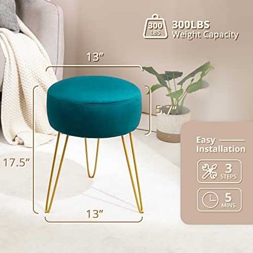 Vanity Stool Vanity Stools for Makeup Room, Round Ottoman Foot Stool, Teal