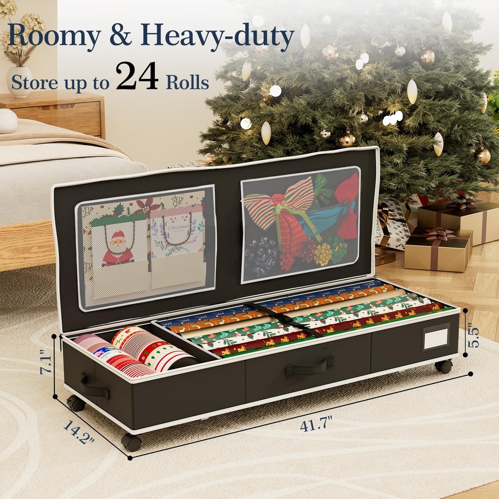 Wrapping Paper Storage with Wheels: Fits 41" Under-bed Gift Wrap Organizer & ...