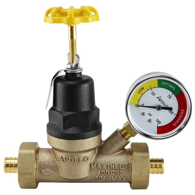 Apollo APXPRV34WG 3/4” Double Union PEX Water Pressure Regulator VALVE w/Gauge