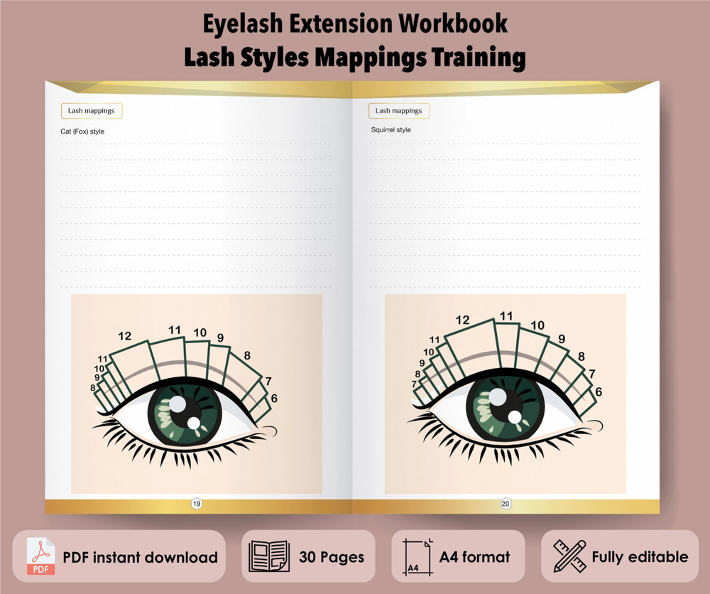 Eyelash Extension Workbook, Lash Student Practice Manual, Lash Extension Guide