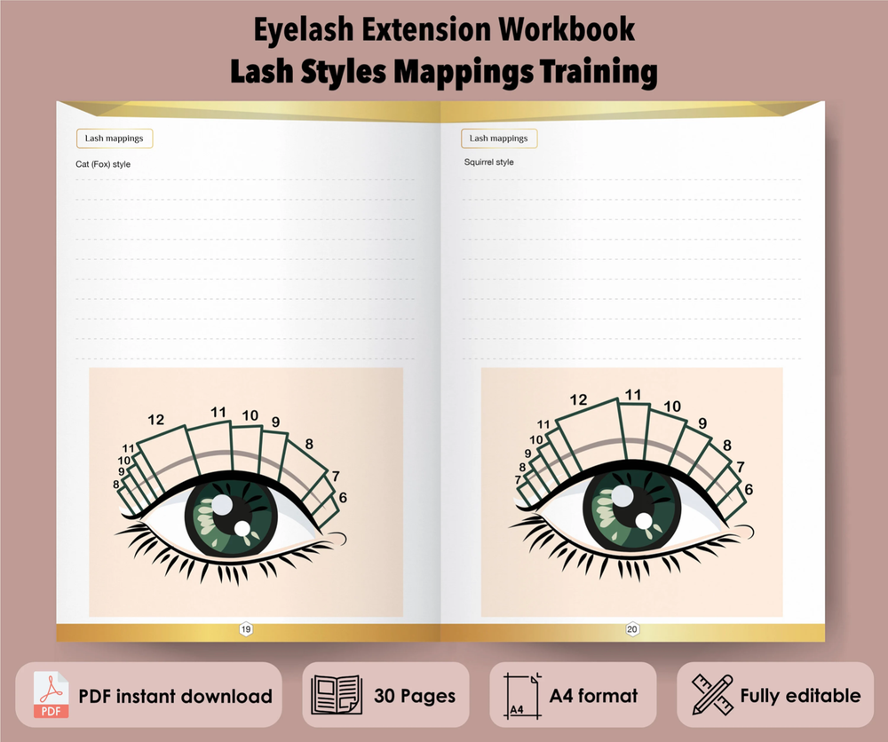 Eyelash Extension Workbook, Lash Student Practice Manual, Lash Extension Guide