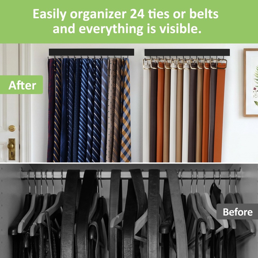 2 Pack Tie Rack Wall 13.5 inches (width) x 0.55 (height), Black