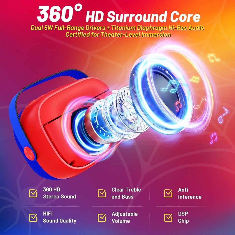 Spider Bluetooth Karaoke Machine - 2 Mics, Light-Up, Voice Effects -Easter Gift