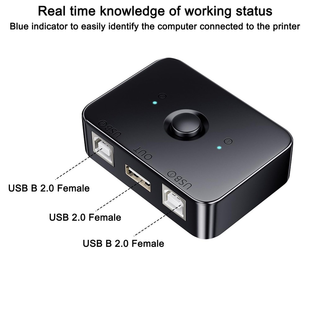 USB2.0 Printer Sharer Switcher 2 Port USB B Print Selector Switch Adapter, 2 ...