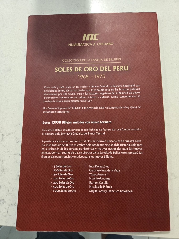 Complete Set Sol de Oro Peru Banknotes