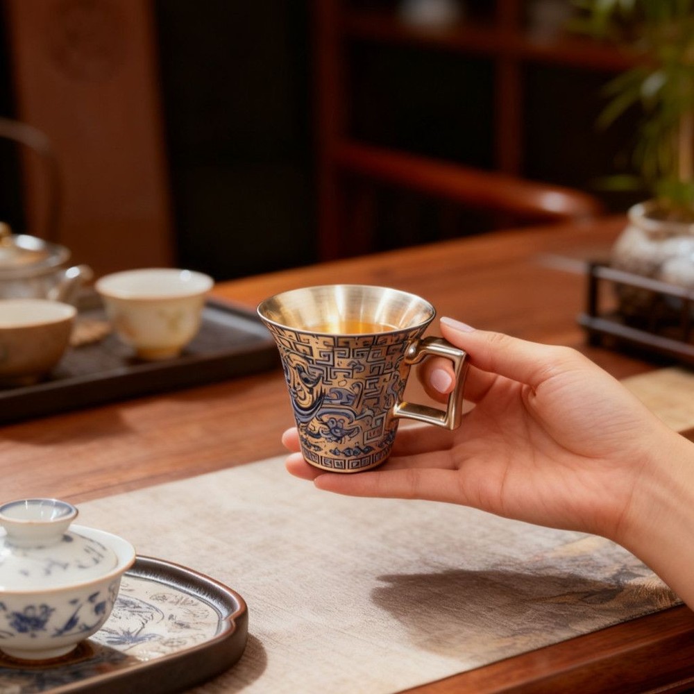 Gilt Silver Bird Ceramic Coffee Cup, 8cm 100ml, Luxury Tea Cup