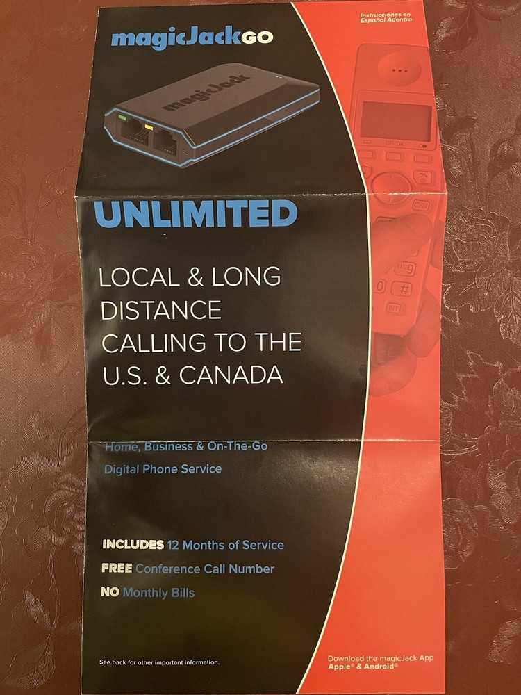 MagicJack Go Smart Digital Phone Fax VoIP Adapter w/ USB Extender & Data Cables