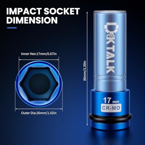 1/2" Drive Wheel Lug Nut Impact Socket,Color-Coded Non-Marring Deep Thin 17mm