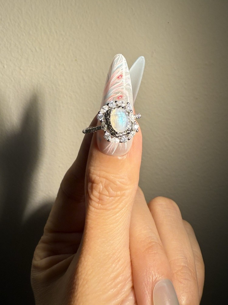 Sri Lanka Moonstone Ring/ Adjustable Silver-plated Ring