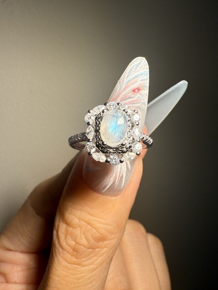 Sri Lanka Moonstone Ring/ Adjustable Silver-plated Ring
