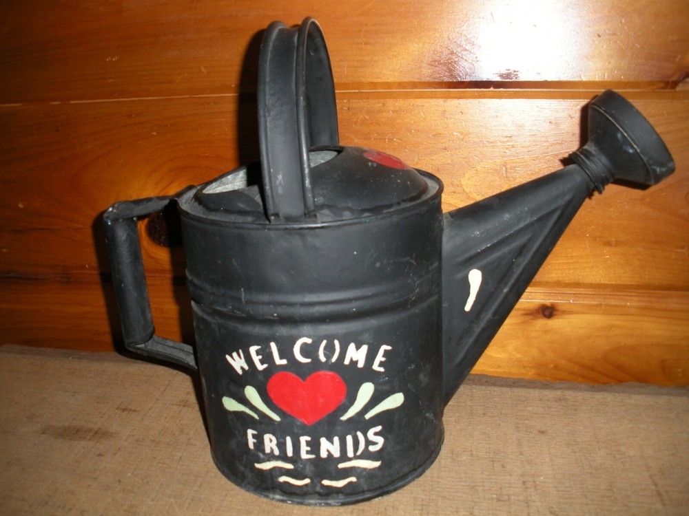 Vintage Galvanized Hand Painted Watering Can / 6 Quart